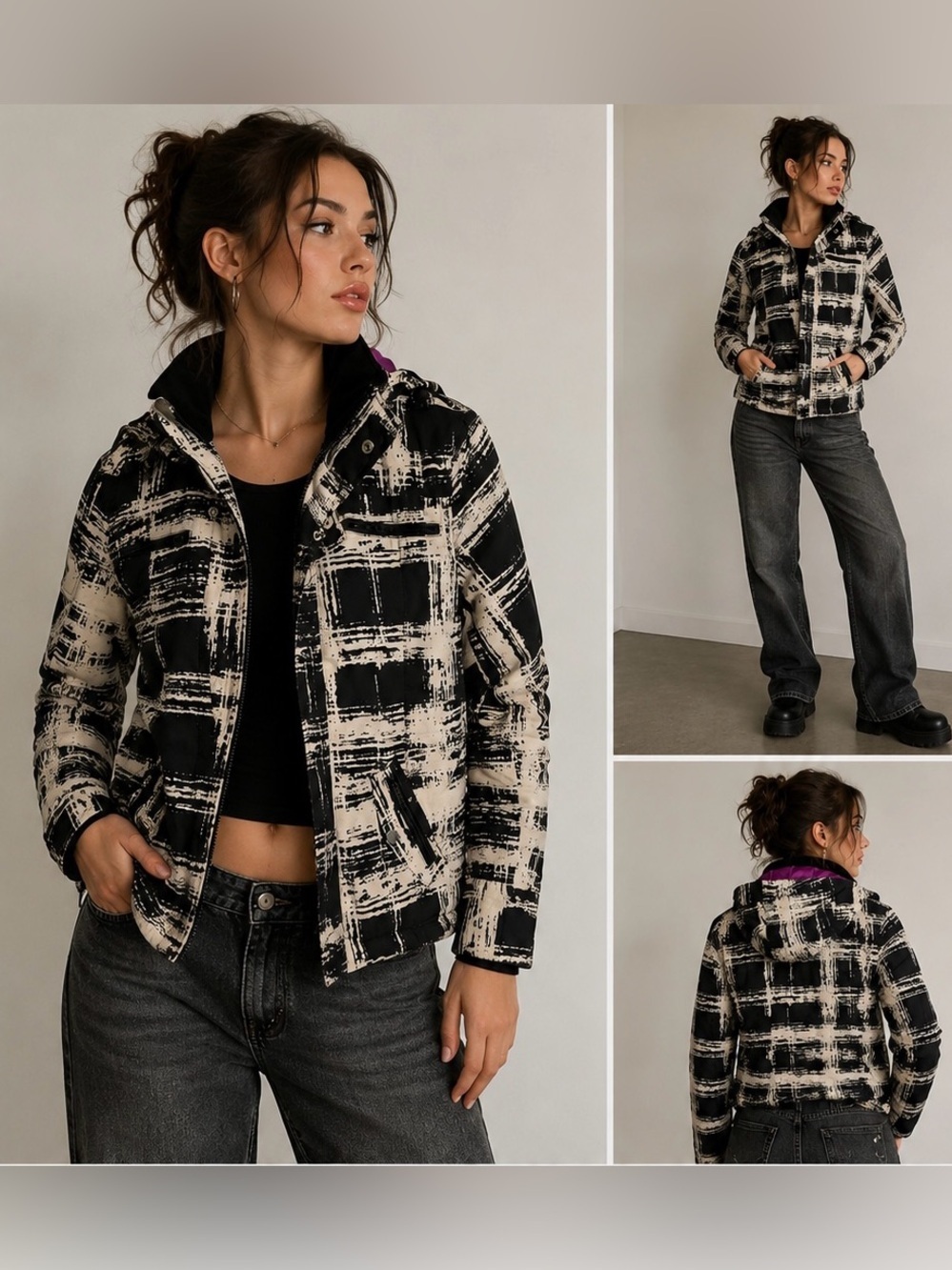 Oxygen y2K Black and cream Patterned Jacket size XS